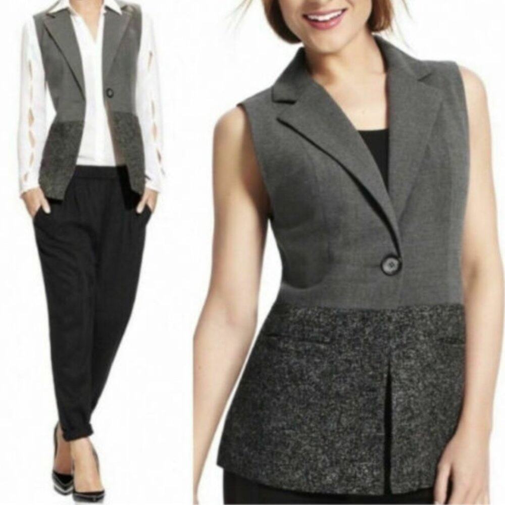 CAbi Over the Moon Tailored Grey Lined Blazer Vest size Medium